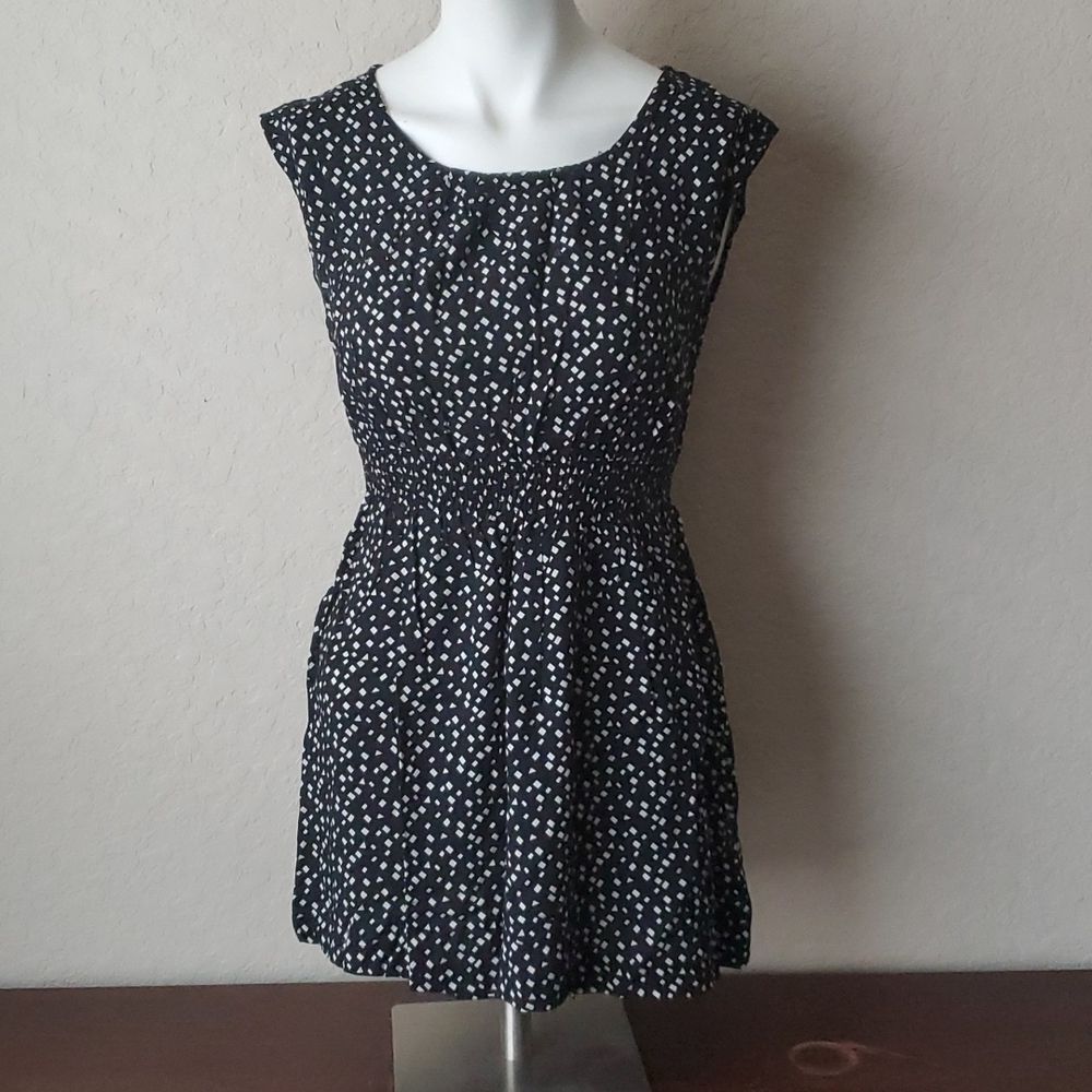 Forever 21 Vintage Black White Geometric Micro Print Mini Dress Top S